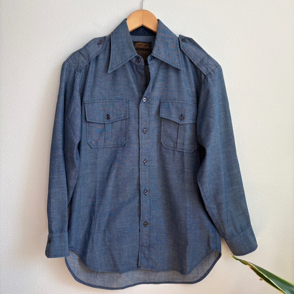 Vintage Eddie Bauer Expedition Outfitter Blue Epaulet Shirt Mens Medium USA